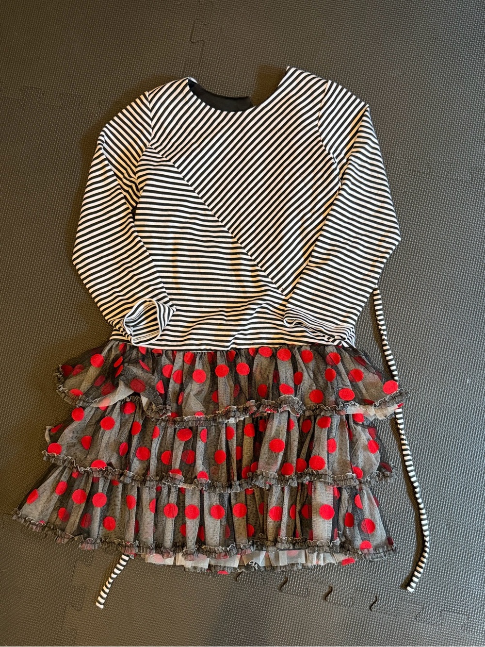 Girls Black & White Striped Top with Black Tulle Skirt and Red Polka Dots Dress